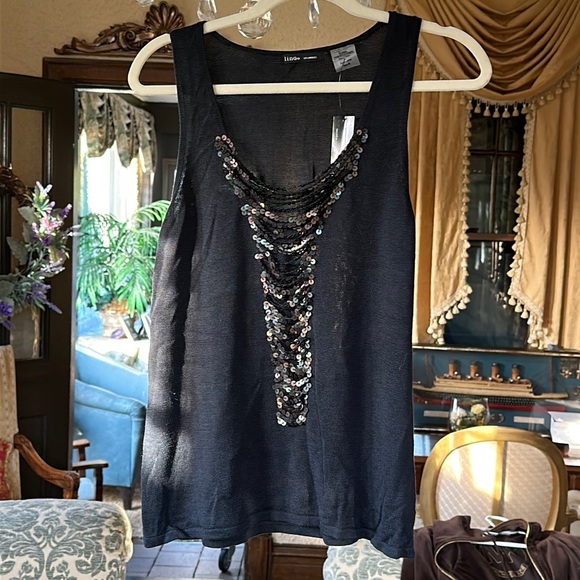 Black knit tank with sequin with small pallet sequins Med NWT - Picture 1 of 6